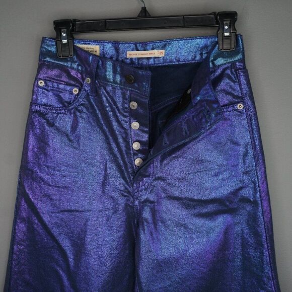New Levi's Premium Candy Coated Ribcage Straight Ankle Jeans in Purple size 25 - Picture 12 of 15